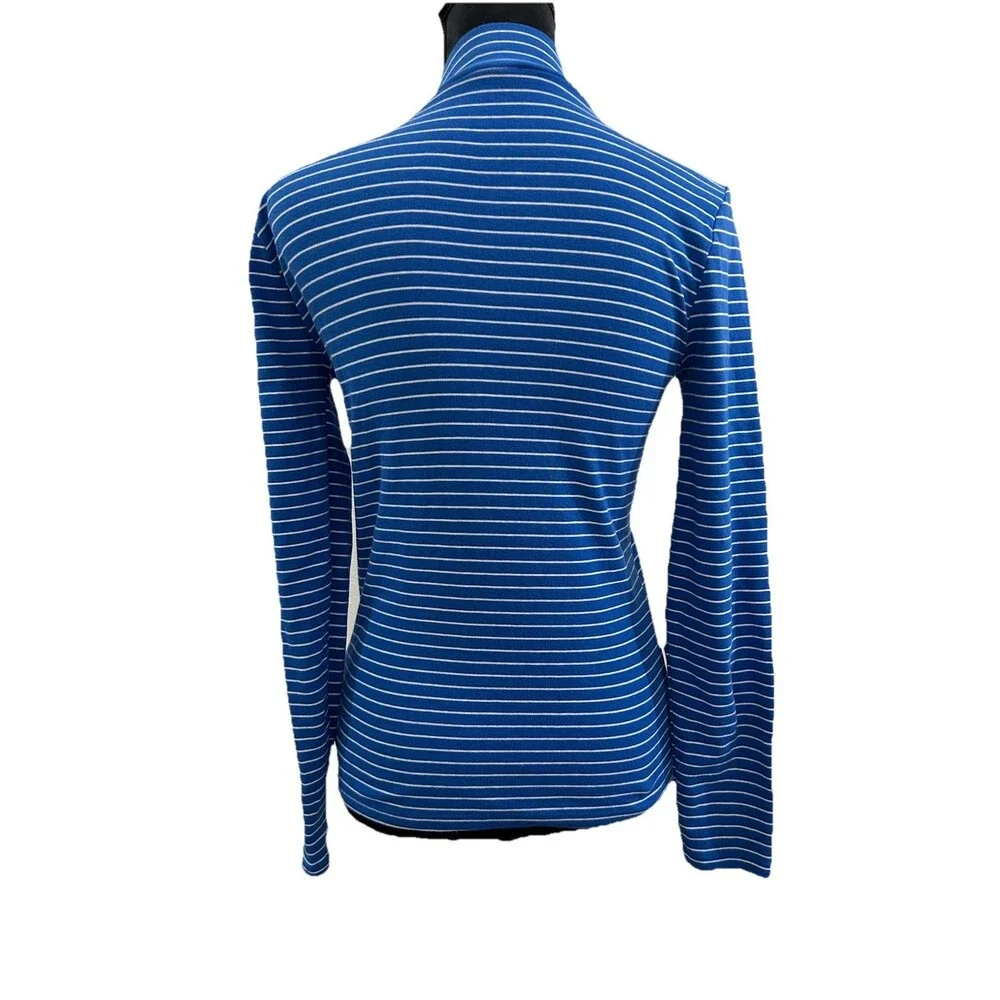 J. Crew Womens S Top Mockneck Blue White Striped Long Sleeve 100% Cotton